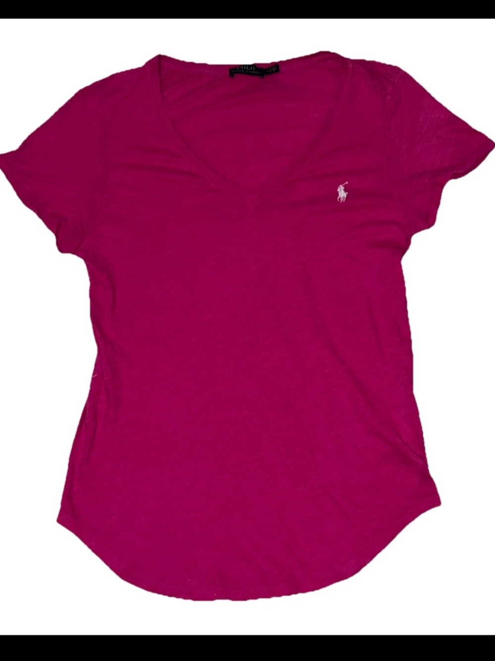 Polo Ralph Lauren Y2K Bright Pink V-neck Cap Sleeve Fitted Tee Woman’s SZ.M